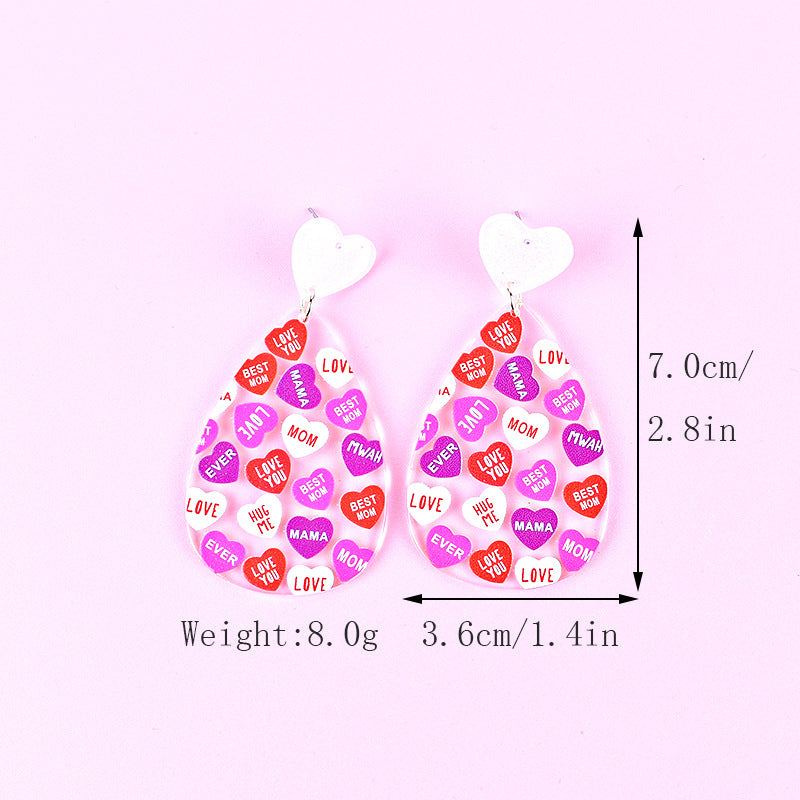 Wholesale Mother's Day Love MOM Letter Women's Heart Shaped Gift LOVE Earrings